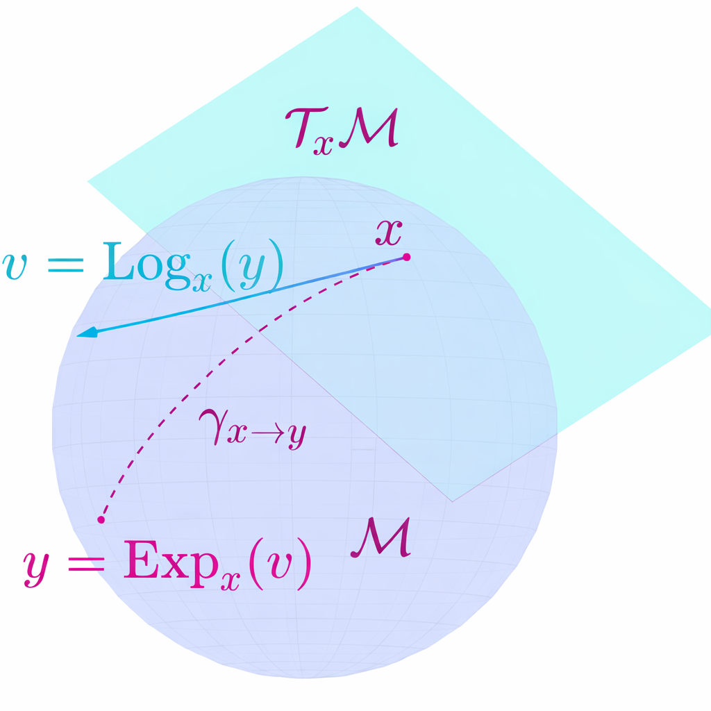 Visual representation of the exponential map on a manifold
